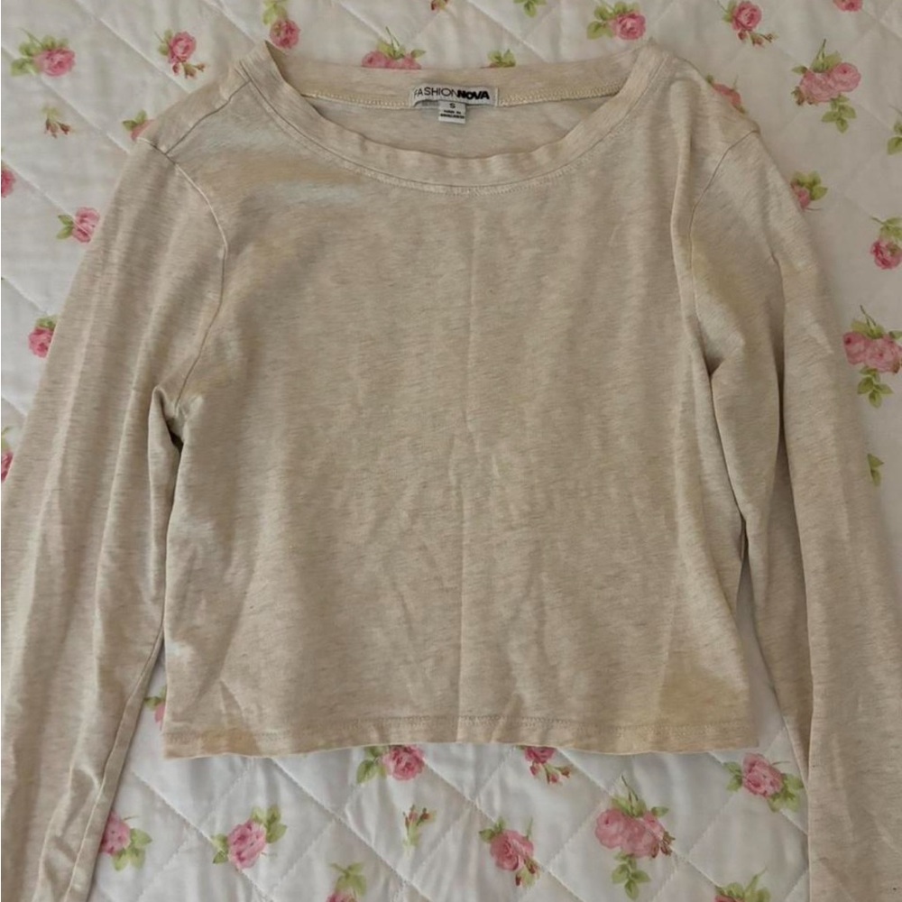 Beige Long Sleeve Crop Top
